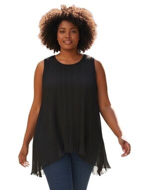 Halogen Black Sleeveless Pleated Tunic Top